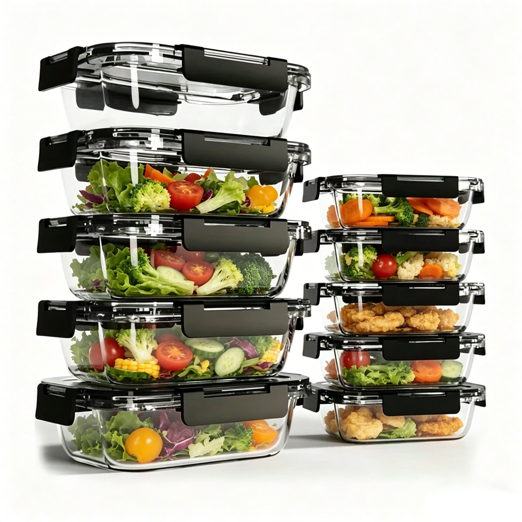 Meal Prep Glass Containers Oven Safe - 10-delige set glazen voedselvoorbereidingscontainers, moderne transparante