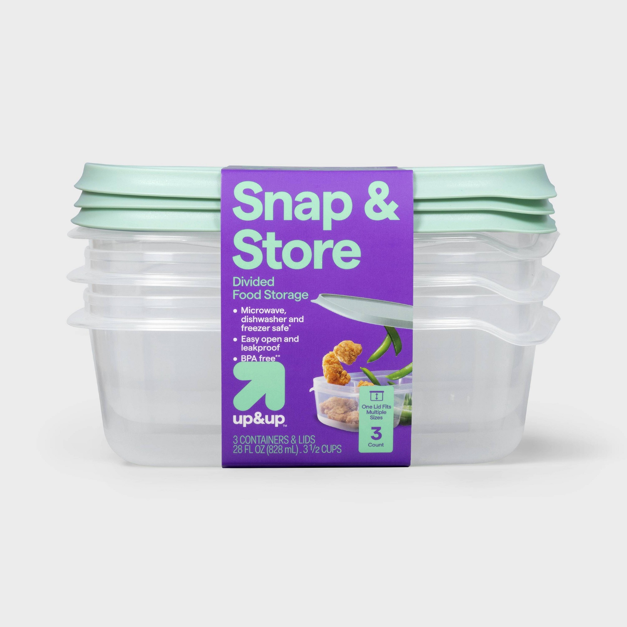 Meal Prep Container - 3-delige transparante plastic rechthoekige voedselcontainers met