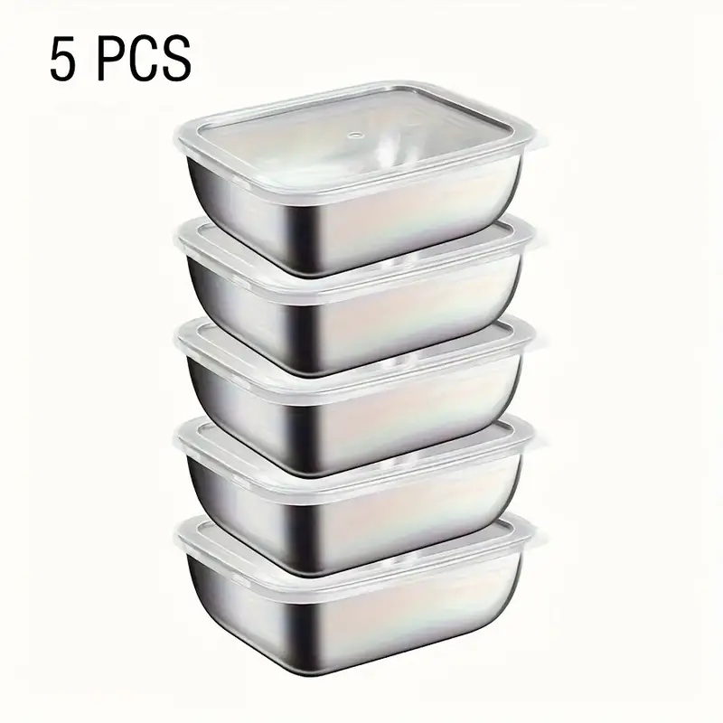 Meal Prep Containers Xl - 5-delige roestvrijstalen voedselbewaarcontainers, stapelbare maaltijdvoorbereidingsdozen voor