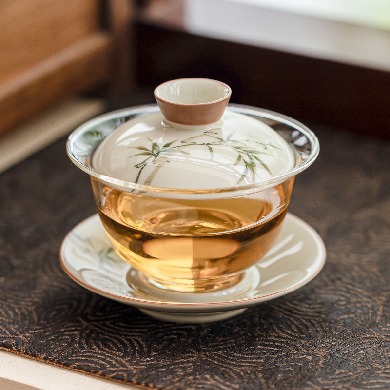 Glass Container Set - Handgeschilderde Bamboe Gaiwan Voor Thee Porseleinen