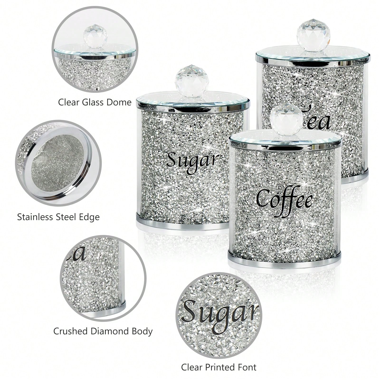 Glass Container Set - Koffie Suiker Thee Blikjesset Sparkly Glam