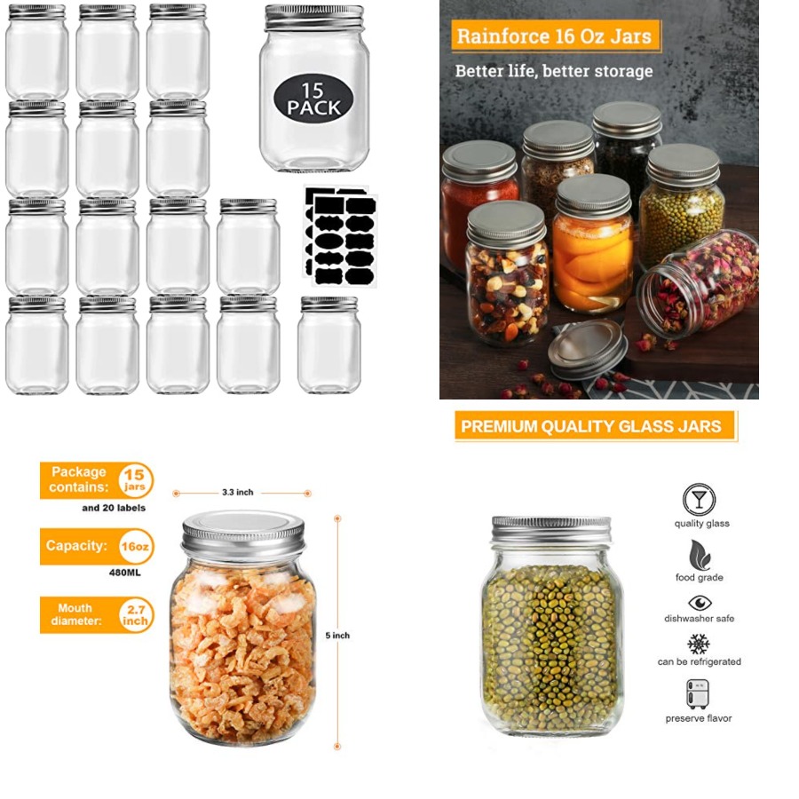 16 oz Mason Jars met deksels,  - Meal Prep Bulking recensie en prijs