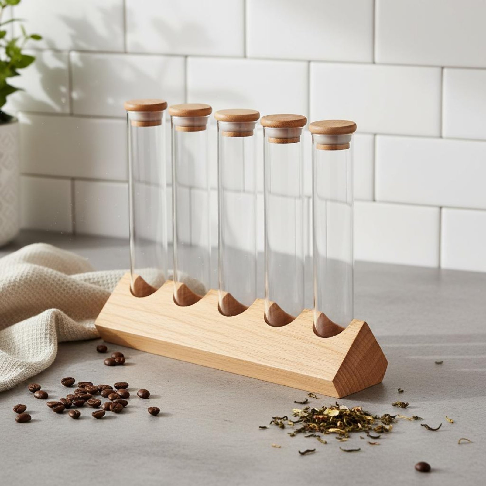 Glazen buisjes set met houten  - Glass Container Set recensie en prijs
